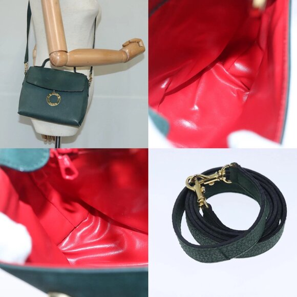 CELINE Hand Bag Leather 2way Green Gold Auth 94979 - Picture 15 of 16